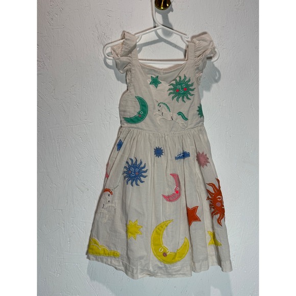 Mini Boden Other - Mini Boden Celestial Applique Dress Sun Moon Stars Unicorn White 2-3Y